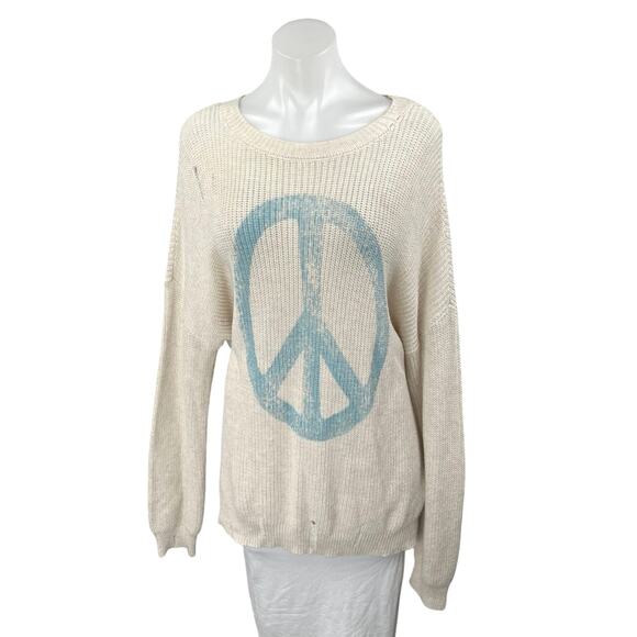 Nordstrom BP Destroy Peace Sign White Beige Knit Long Sleeve Sweater Top Size 1X - Picture 1 of 5